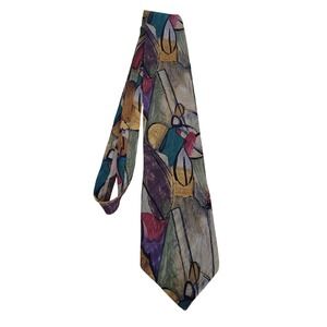 Bellini Silk Tie Abstract Art Pattern Wide 4 " Multicolor‎ Mens Necktie